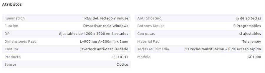 KIT TECLADO y MOUSE + PAD AUREOX LIFELIGHT GAMING GC1000